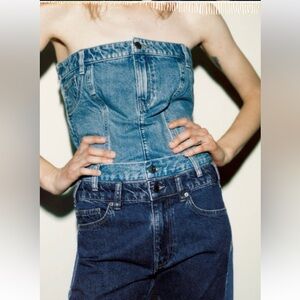 ZARA ZW DENIM BUSTIER TOP